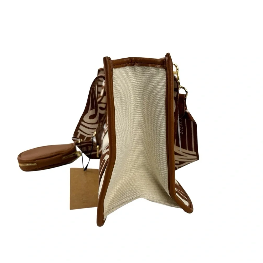 NWT Steve Madden BWebber Canvas Satchel Bag Cream Natural Crossbody Logo Strap